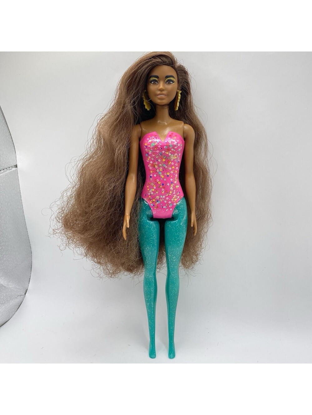 Barbie Color Reveal Confetti Doll AA Long Wavy Streaked Hair teal Legs B4